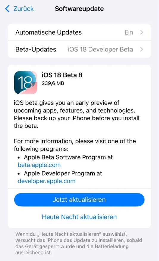 射阳苹果手机维修分享苹果 iOS / iPadOS 18 开发者预览版 Beta 8 发布 